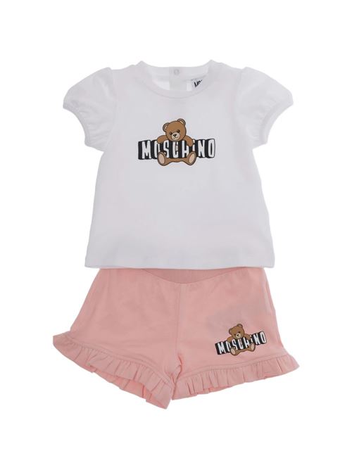 Completo bambina Moschino Baby bianco con t-shirt e shorts MOSCHINO BABY | MBG01OLBA0085010